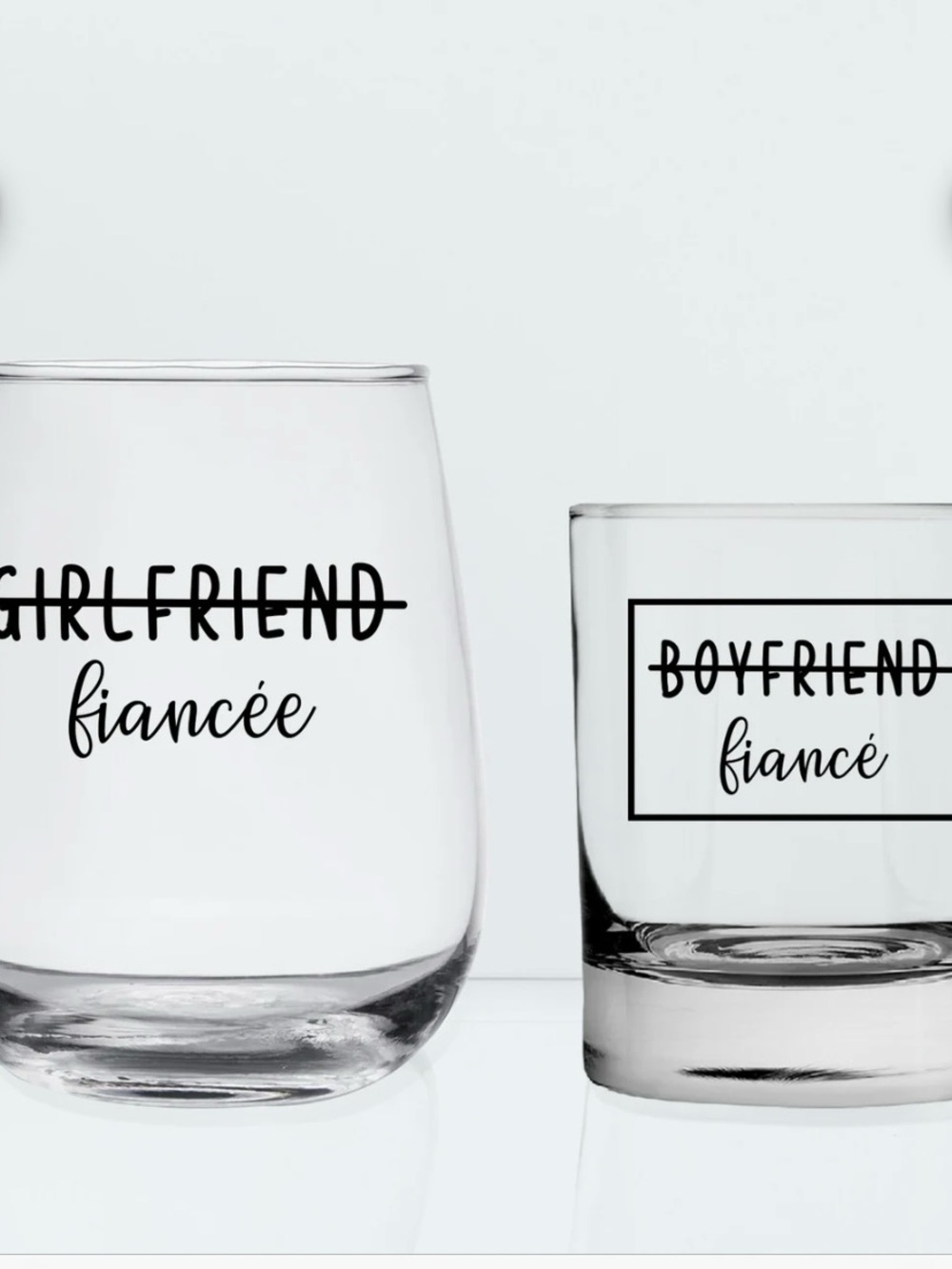 Fiancé wine glass and whiskey glass set